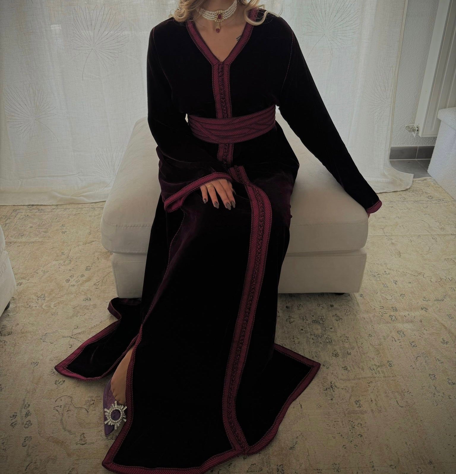 Caftan velours prune ceinture inclus